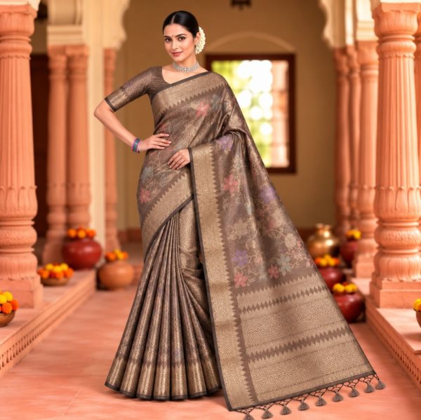 The Panaya Taupe Brown Art Cotton Mix Silk S