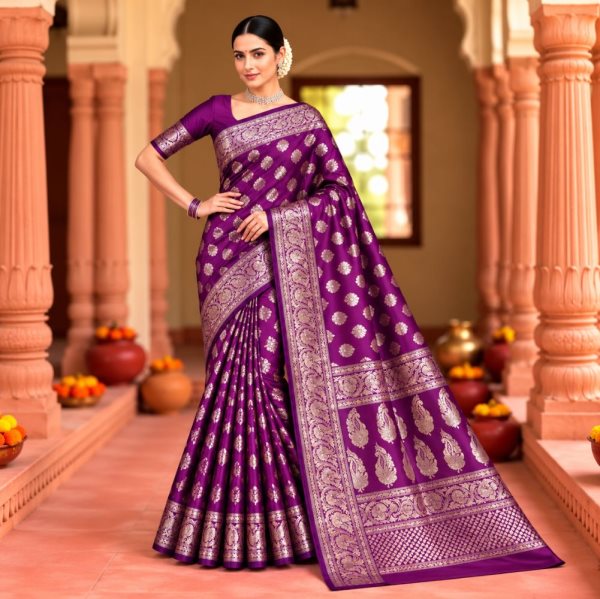 The Panaya Royal Purple Art Cotton Mix Silk 