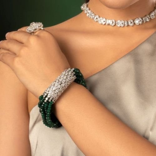 Radiant rangoli and emerald beads flexible b