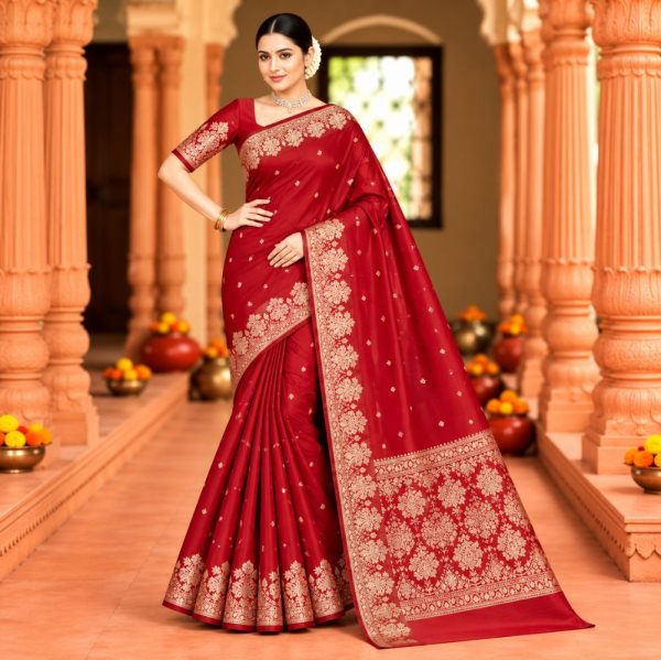The Panaya Royal Red Art Cotton Mix Silk Ban