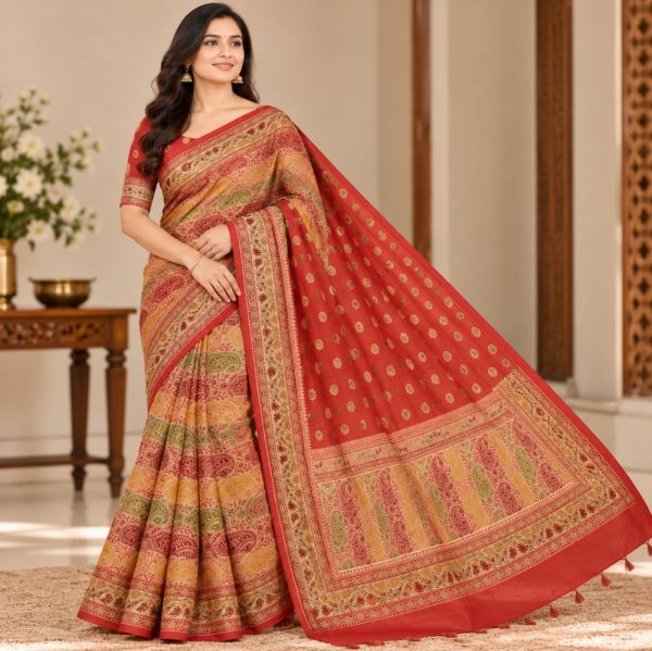 The Panaya Vermilion Red Art Cotton Mix Silk