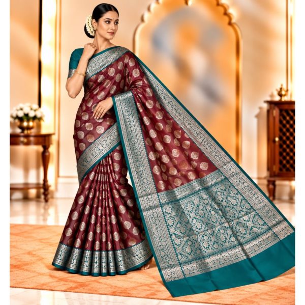 The Panaya Teal Green & Maroon Art Cotton Mi