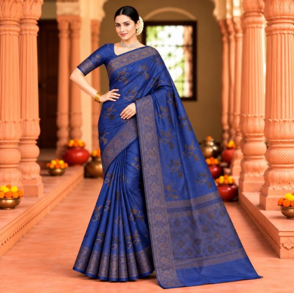 The Panaya Royal Blue Art Cotton Mix Silk Sa