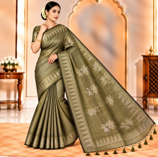 The Panaya Olive Green Art Cotton Mix Silk S