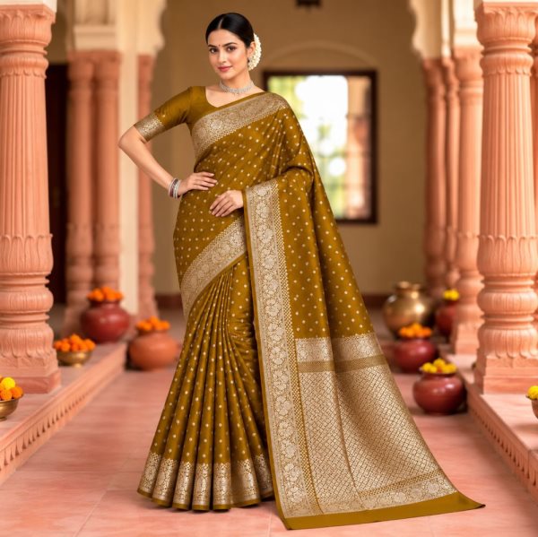 The Panaya Mustard Gold Art Cotton Mix Silk 