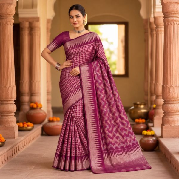 The Panaya Wine Magenta Art Cotton Mix Silk 