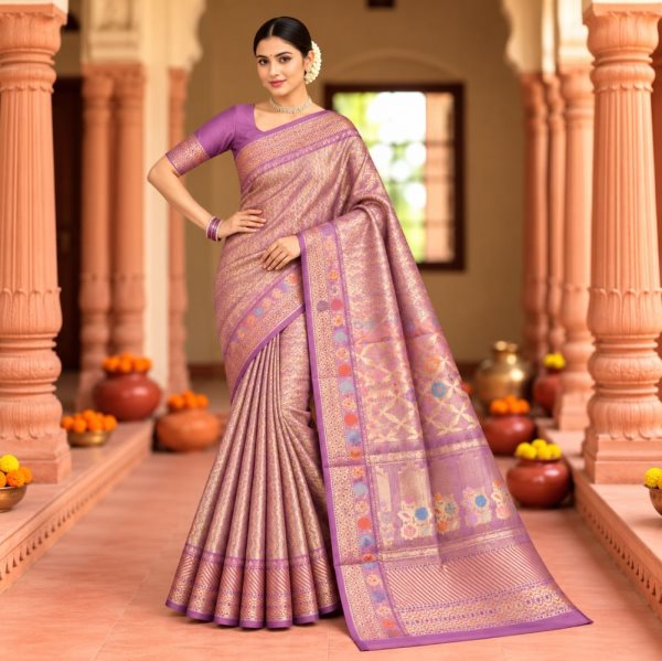 The Panaya Mauve Purple Art Cotton Mix Silk 