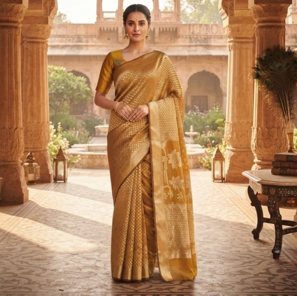 The Panaya Mustard Gold Art Cotton Mix Silk 