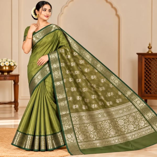 The Panaya Mehendi Green Art Cotton Mix Silk