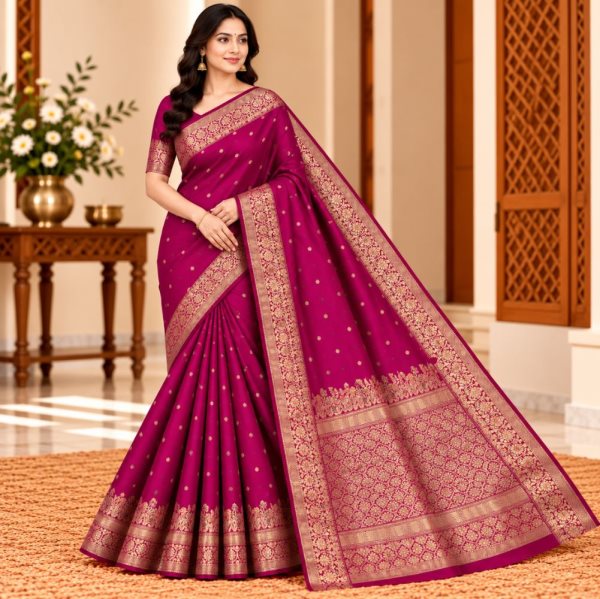 The Panaya Rani Pink Art Cotton Mix Silk Sar