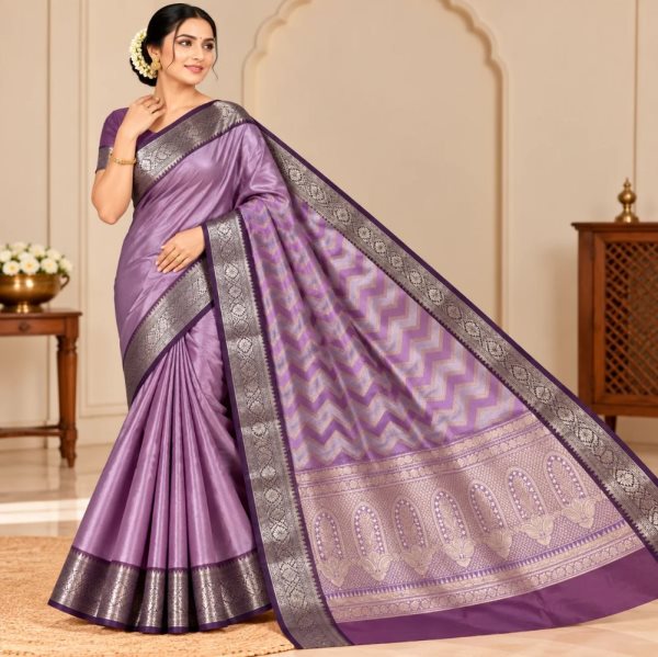 The Panaya Bottle Green Art Cotton Mix Silk Banarasi Saree with Floral Zari Border