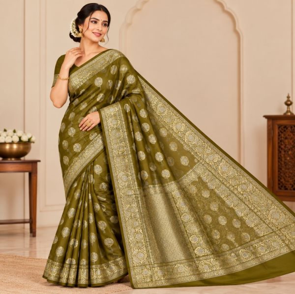The Panaya Olive Green Art Cotton Mix Silk B