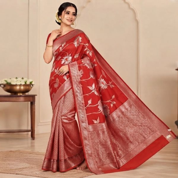 The Panaya Vermilion Red Art Cotton Mix Silk