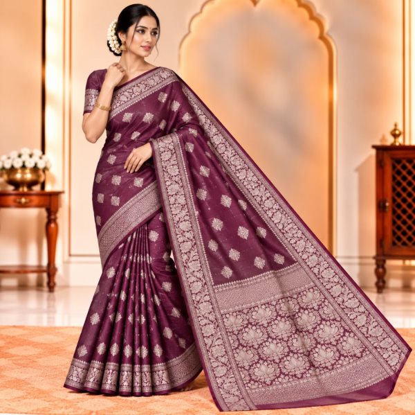 The Panaya Wine Purple Art Cotton Mix Silk B