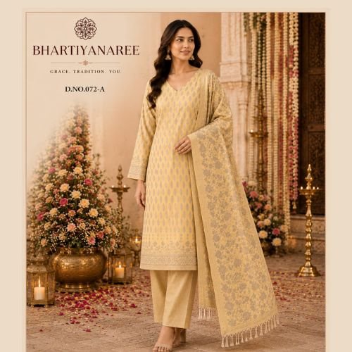Yellow Cotton Silk Indian Wedding Suit Set with Printed Dupatta
