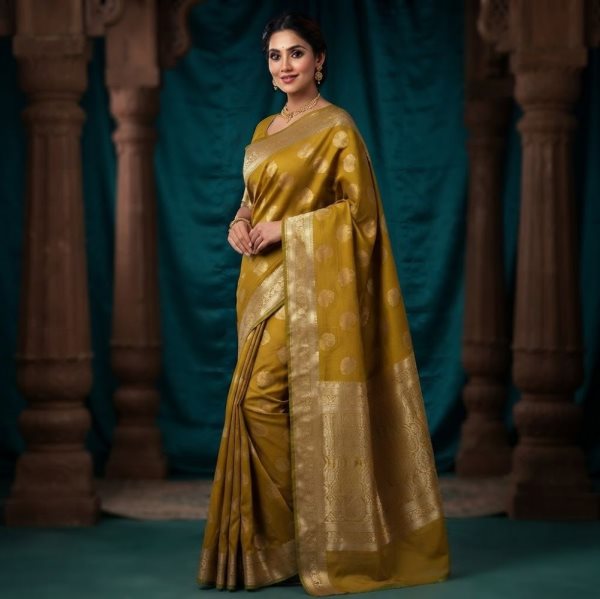 The Panaya Mustard Gold Art Cotton Mix Silk 