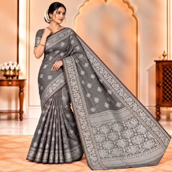 The Panaya Taupe Grey Art Cotton Mix Silk Ba