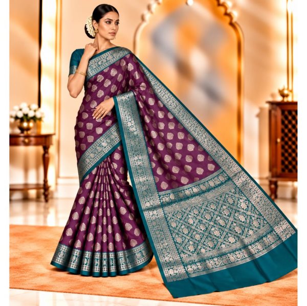 The Panaya Teal Green & Purple Art Cotton Mi
