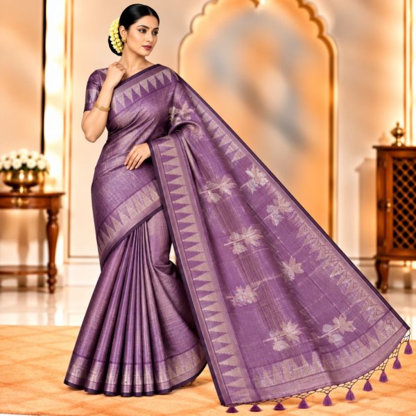 The Panaya Mauve Purple Art Cotton Mix Silk 