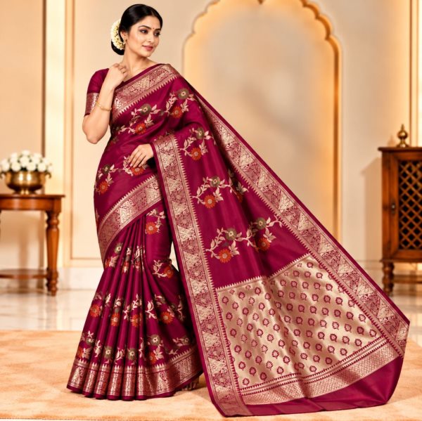 The Panaya Rani Pink Art Cotton Mix Silk Ban