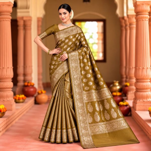 The Panaya Mustard Gold Art Cotton Mix Silk 