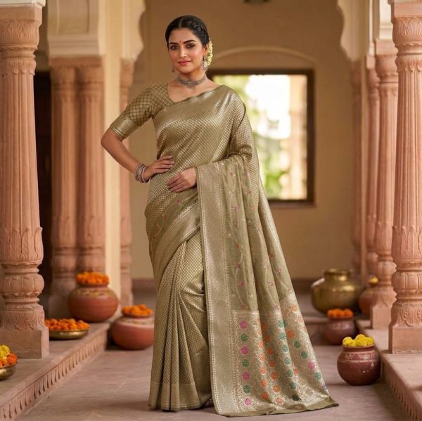 The Panaya Olive Green Art Cotton Mix Silk B