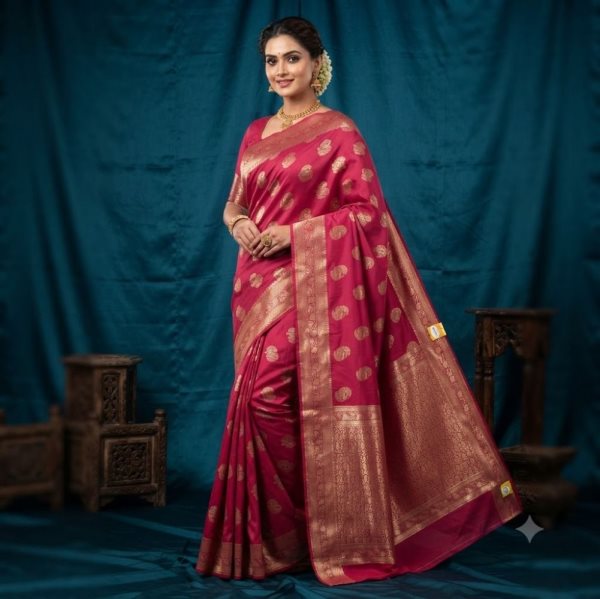 The Panaya Rani Pink Art Cotton Mix Silk Sar